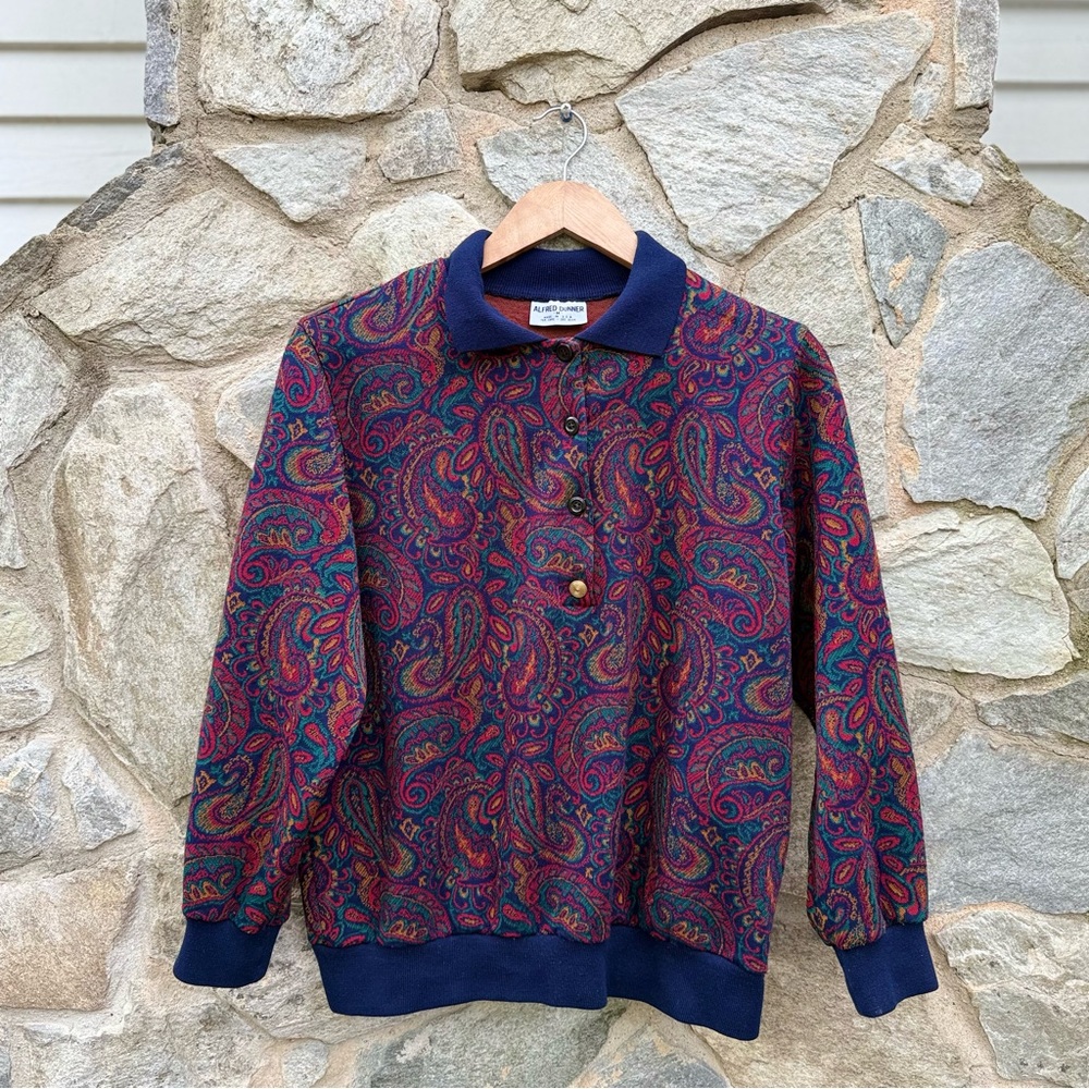 Vintage 80s Collared Paisley Knit Top